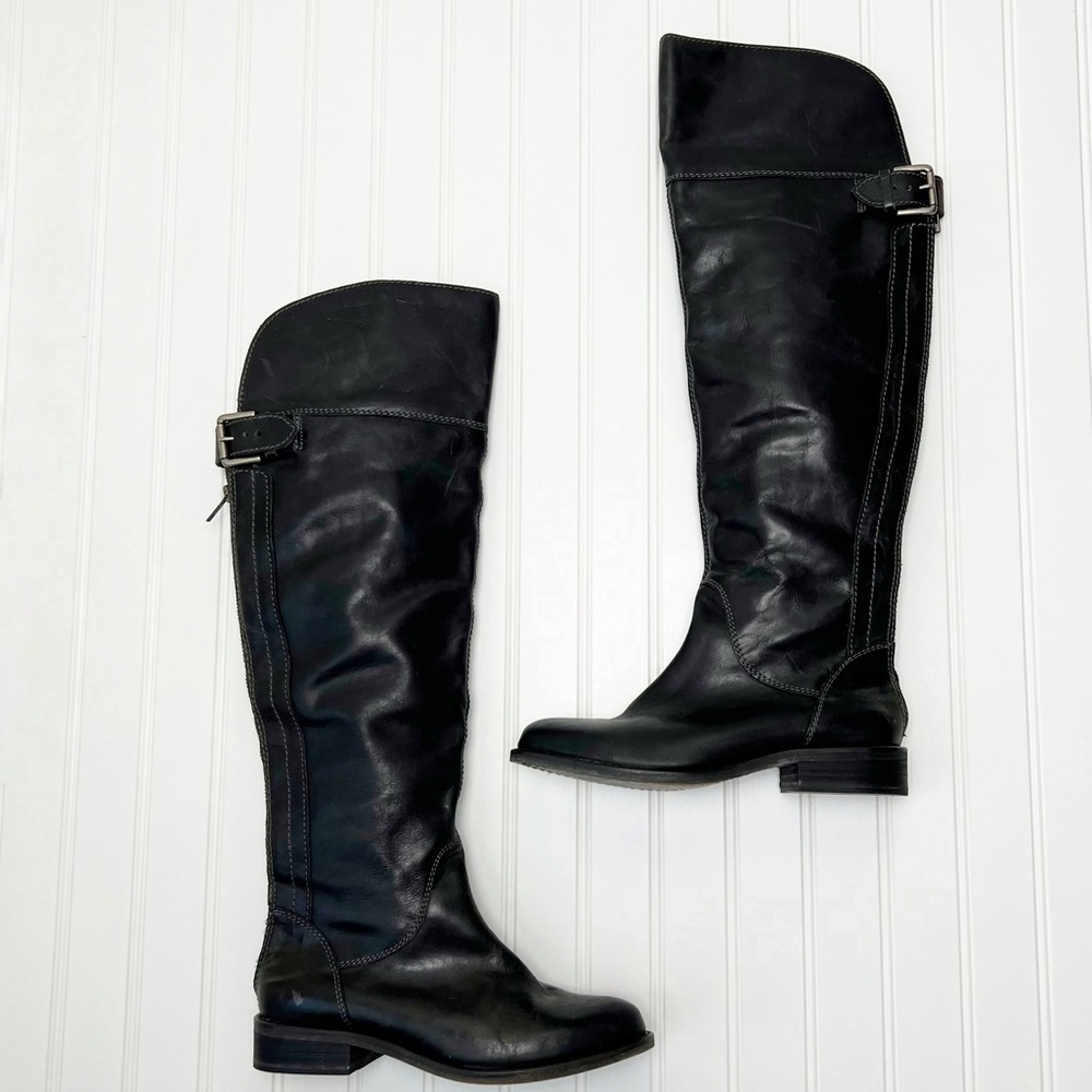 Hinge Over the Knee Leather tall boots In Black Size 7.5 Equestrian Bohemian